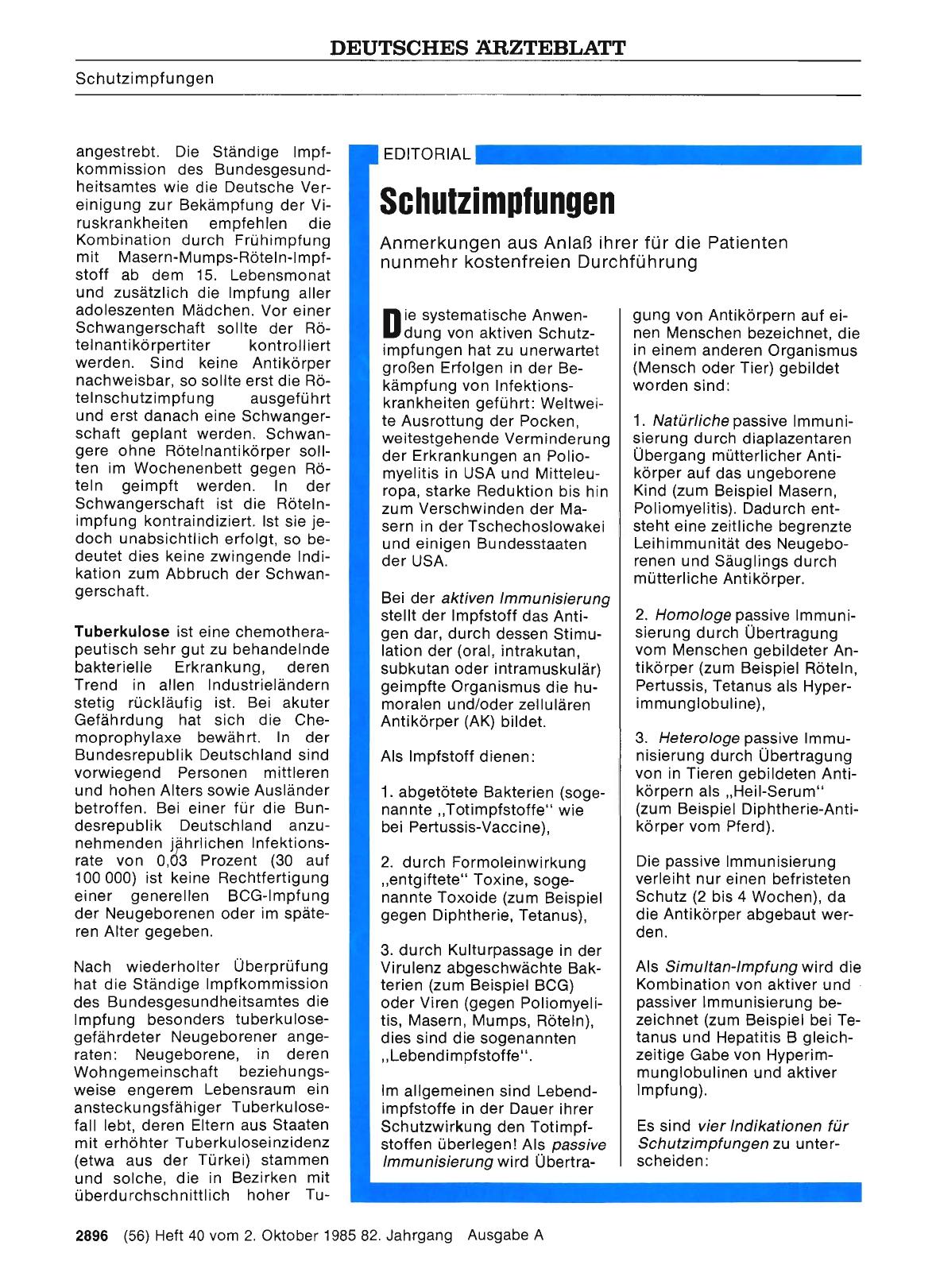 Vorschauseite 1: Schutzimpfungen: Anmerkungen aus Anlaß ihrer für die Patienten nunmehr kostenfreien Durchführung