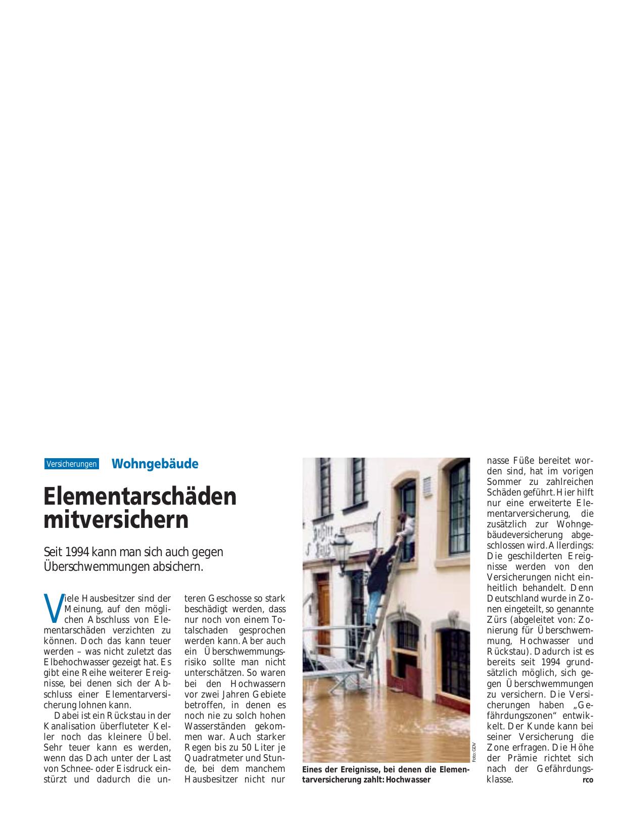 Vorschauseite 1: Wohngebäude: Elementarschäden mitversichern