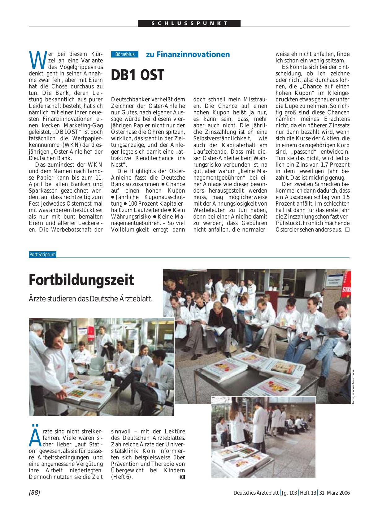 Vorschauseite 1: Fortbildungszeit: Ärzte studieren das Deutsche Ärzteblatt