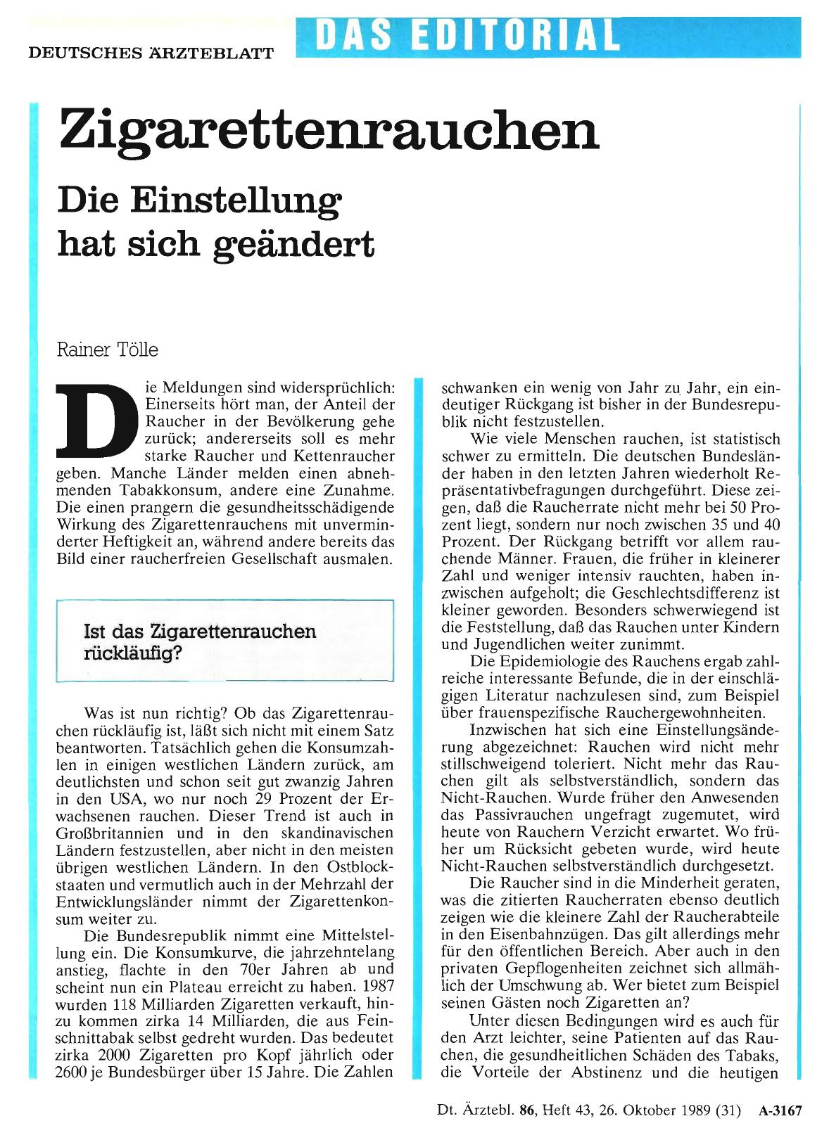 Vorschauseite 1: Zigarettenrauchen: Die Einstellung hat sich geändert