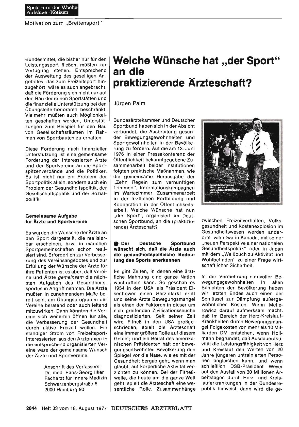 Vorschauseite 1: Welche Wünsche hat „der Sport“ an die praktizierende Ärzteschaft?