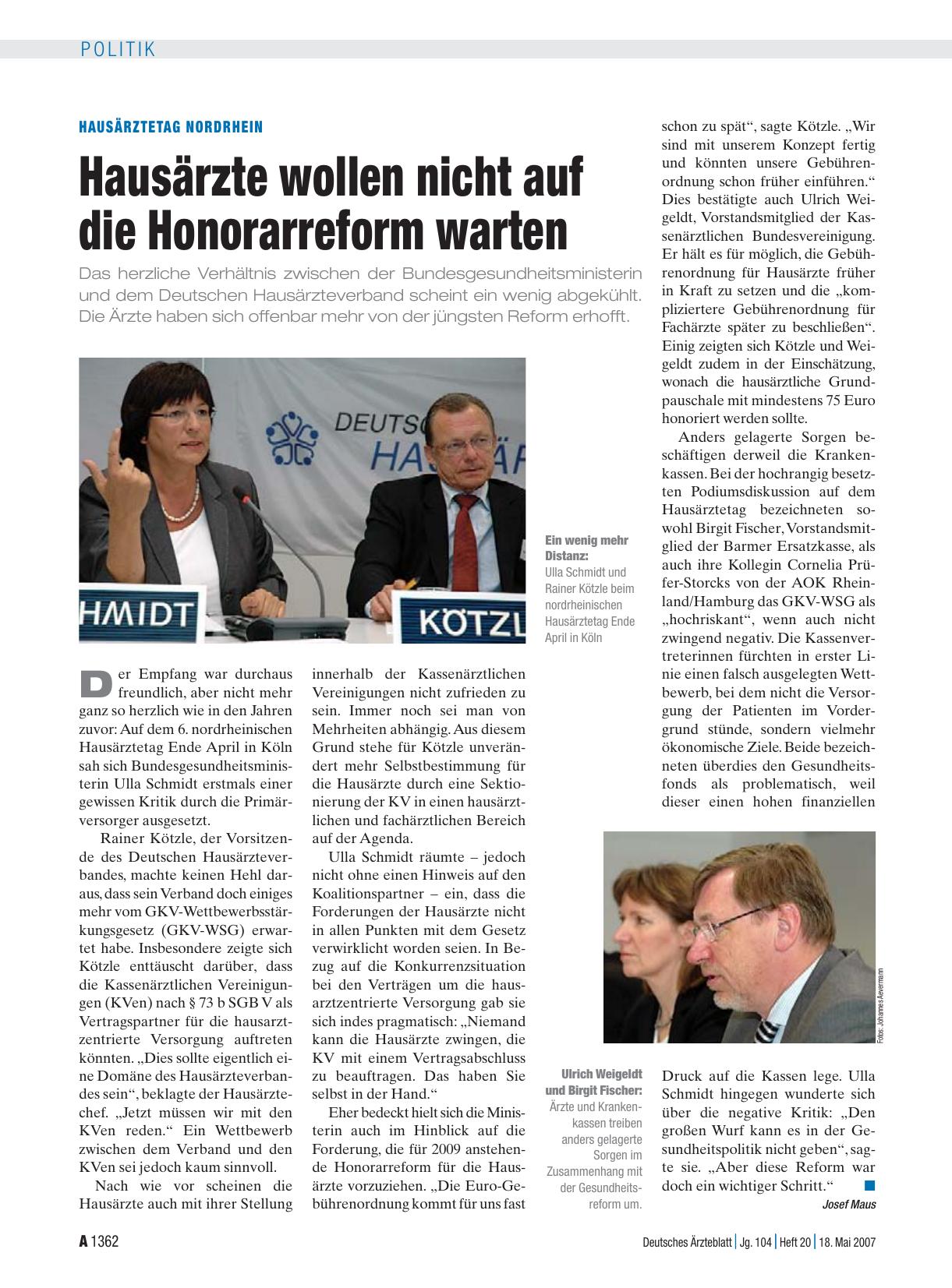 Vorschauseite 1: Hausärztetag Nordrhein: Hausärzte wollen nicht auf die Honorarreform warten