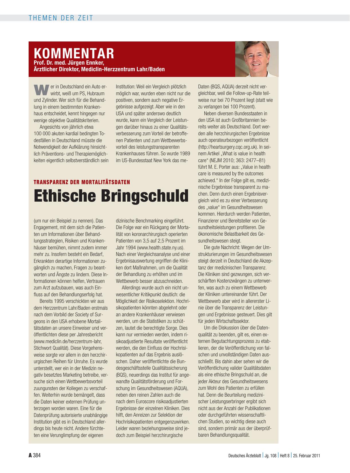 Vorschauseite 1: Transparenz der Mortalitätsdaten: Ethische Bringschuld