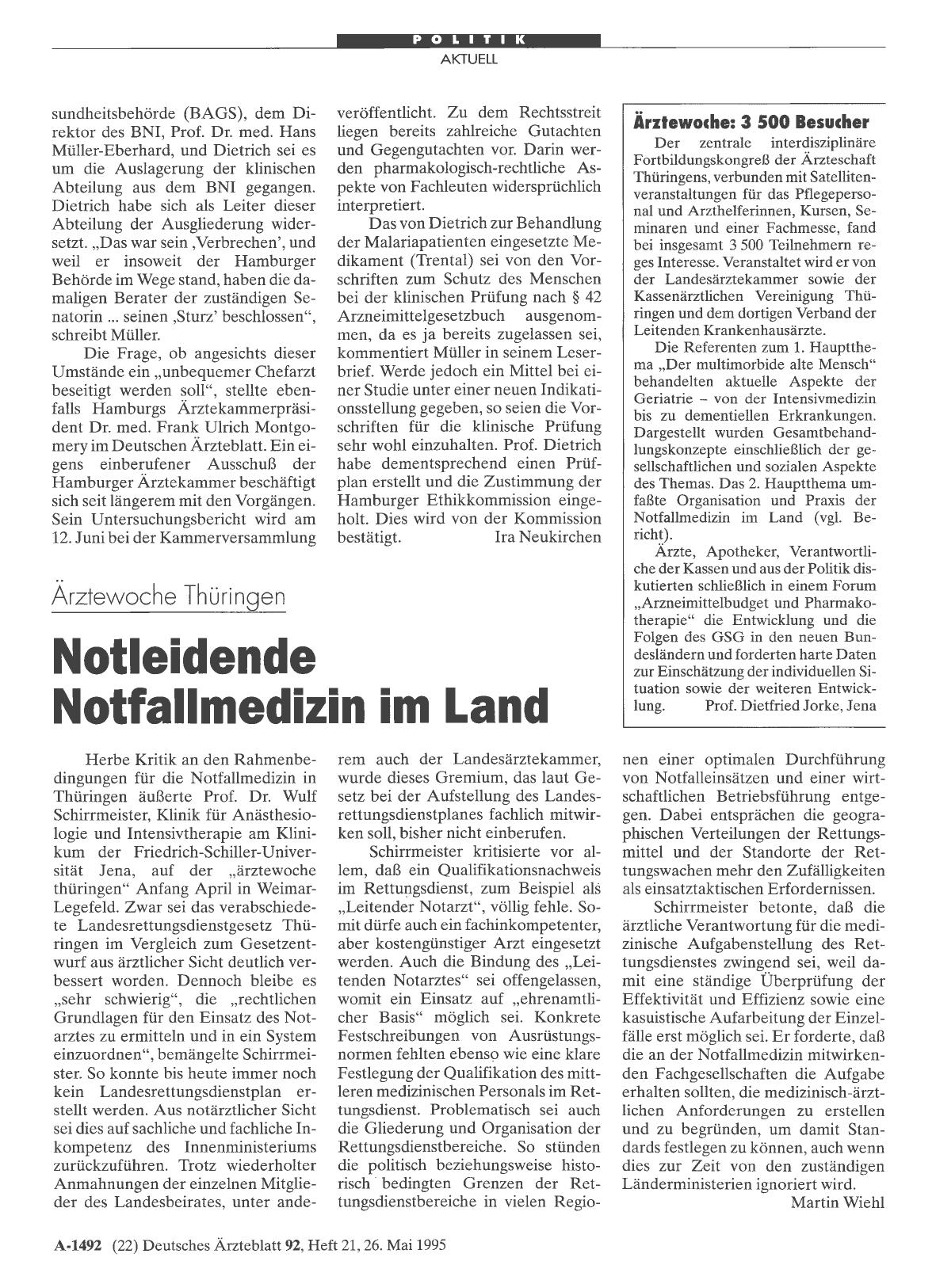 Vorschauseite 1: Ärztewoche Thüringen: Notleidende Notfallmedizin im Land