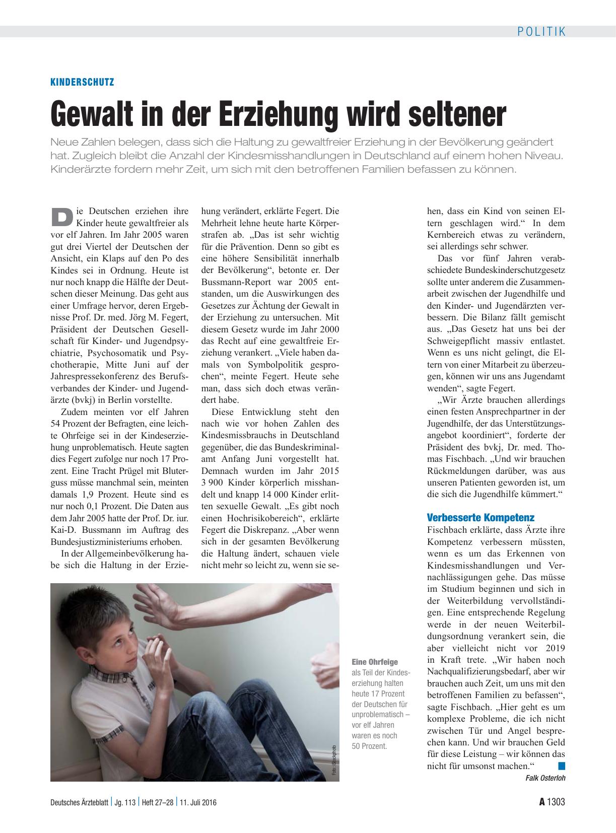 Vorschauseite 1: Kinderschutz: Gewalt in der Erziehung wird seltener
