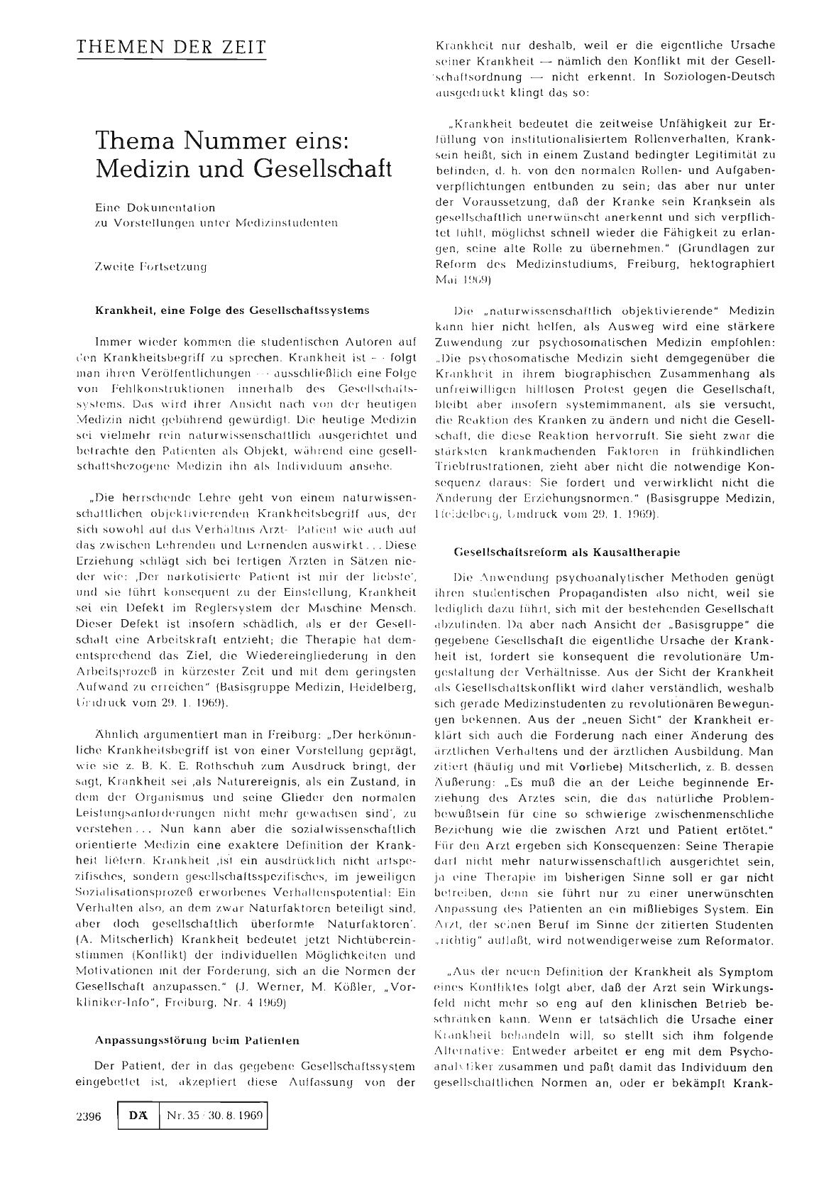 Vorschauseite 1: Thema Nummer eins: Medizin und Gesellschaft (Zweite Fortsetzung)