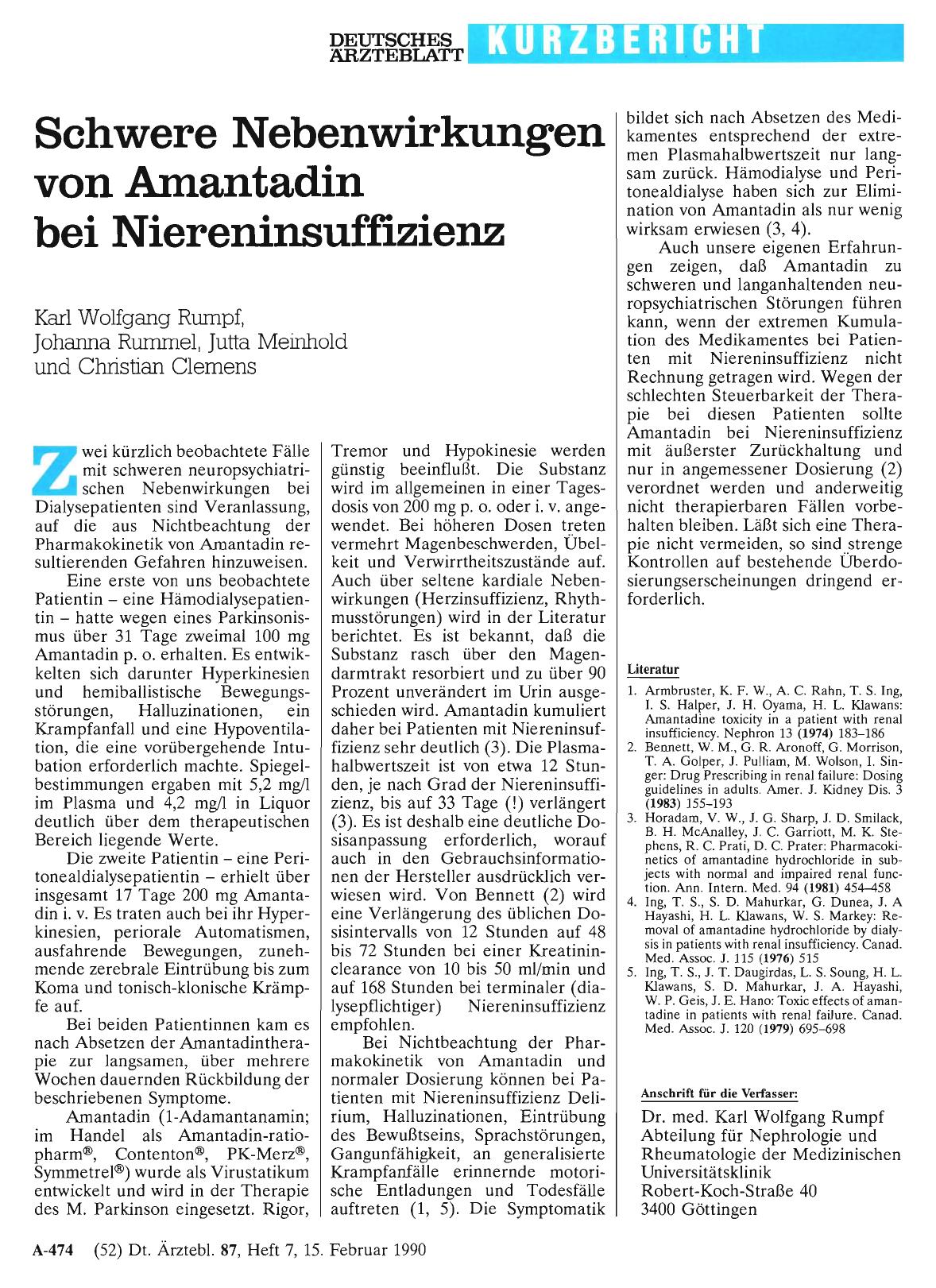 Vorschauseite 1: Schwere Nebenwirkungen von Amantadin bei Niereninsuffizienz