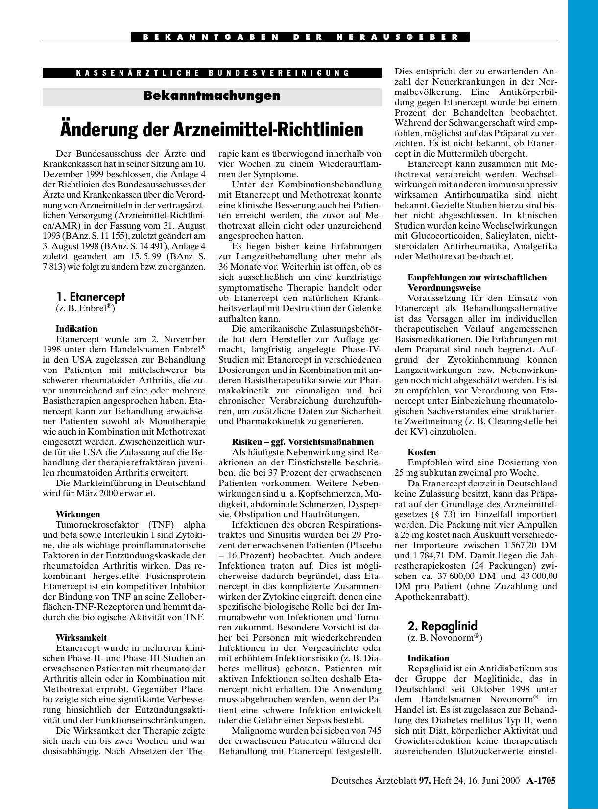 Vorschauseite 1: Änderung der Arzneimittel-Richtlinien