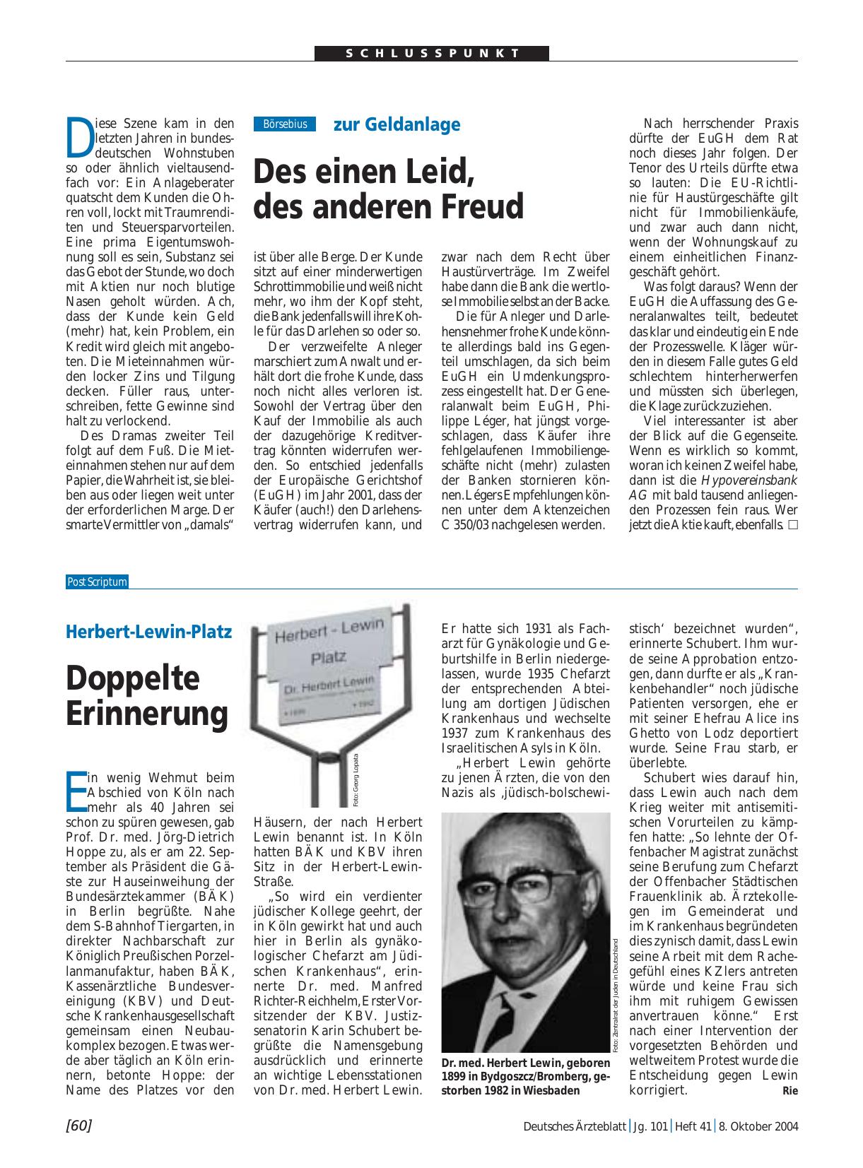 Vorschauseite 1: zur Geldanlage: Des einen Leid, des anderen Freud