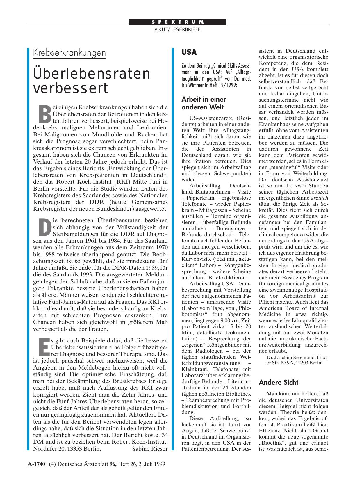 Vorschauseite 1: Krebserkrankungen: Überlebensraten verbessert