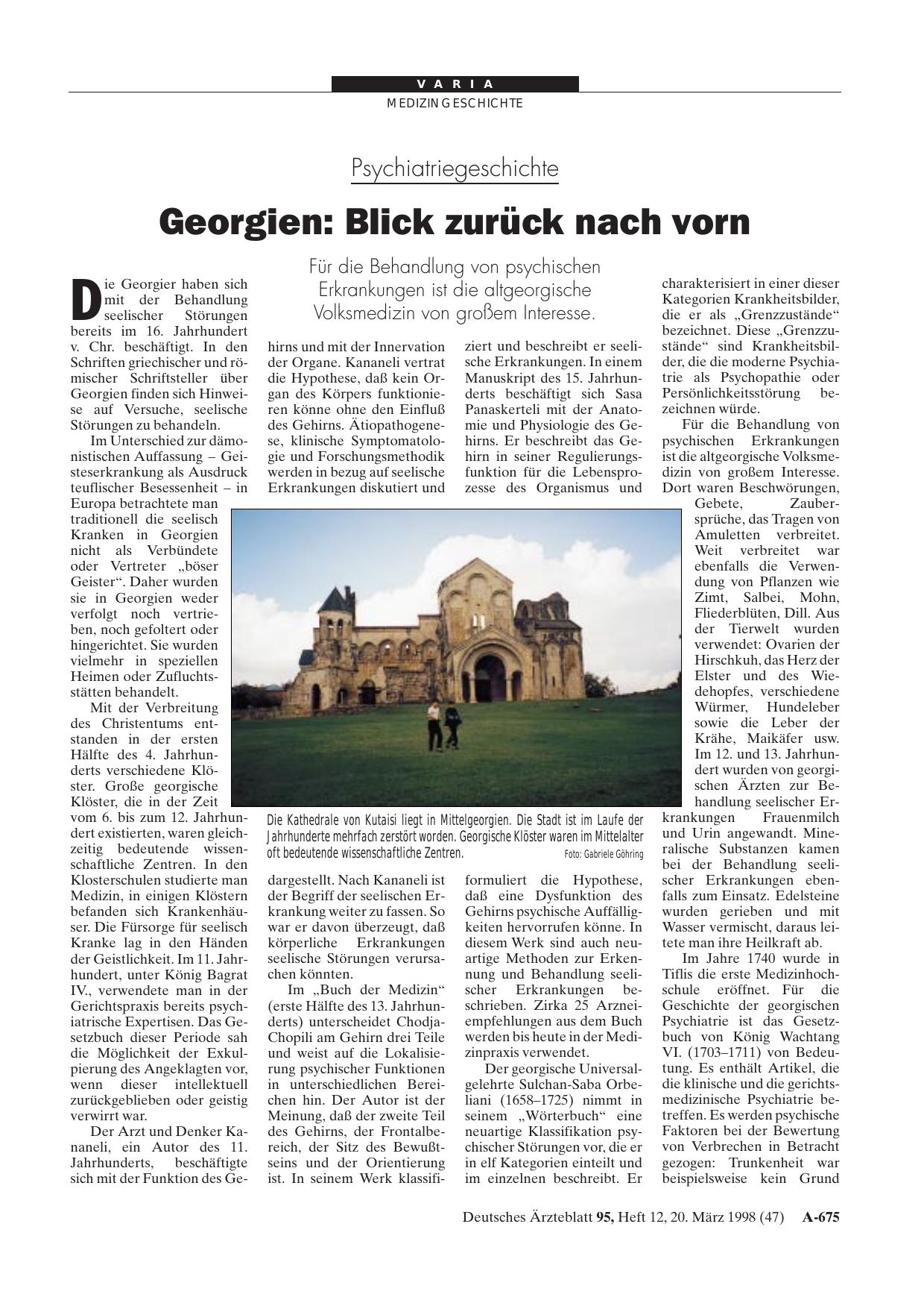 Vorschauseite 1: Psychiatriegeschichte – Georgien: Blick zurück nach vorn