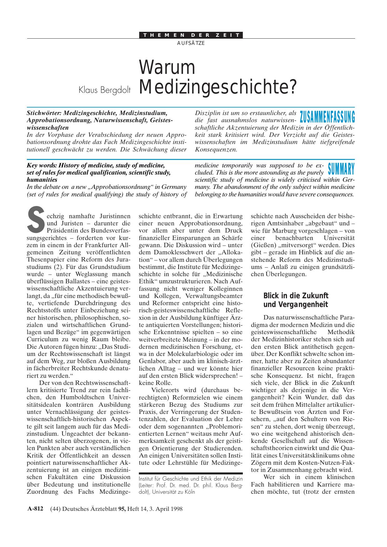 Vorschauseite 1: Warum Medizingeschichte?