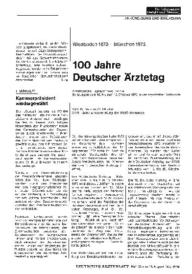 Vorschauseite 1: Wiesbaden 1873, München 1973: 100 Jahre Deutscher Ärztetag