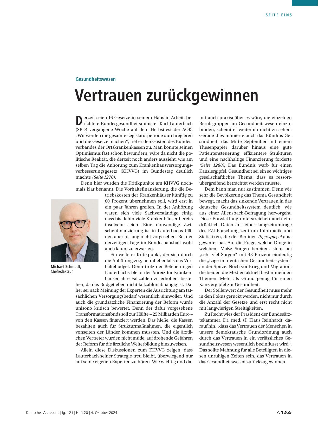 Vorschauseite 1: Gesundheitswesen: Vertrauen zurückgewinnen