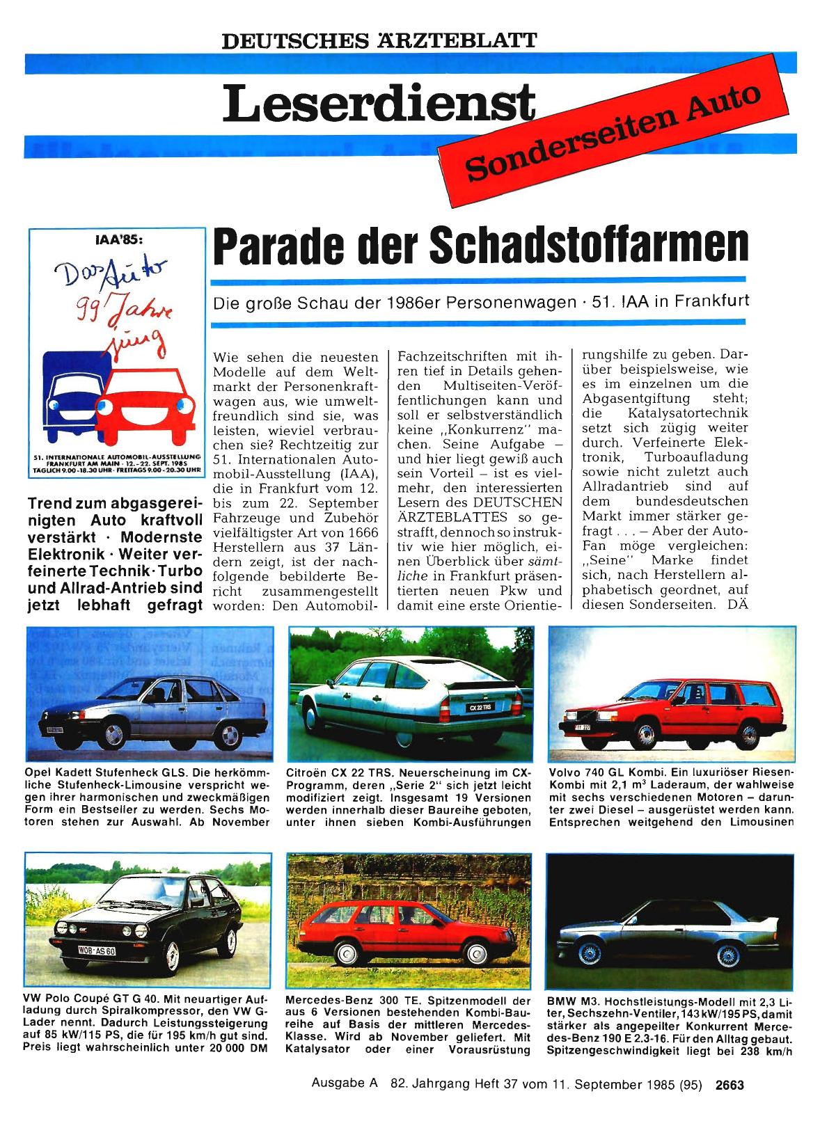 Vorschauseite 1: Parade der Schadstoffarmen: Die große Schau der 1986er Personenwagen - 51. IAA in Frankfurt