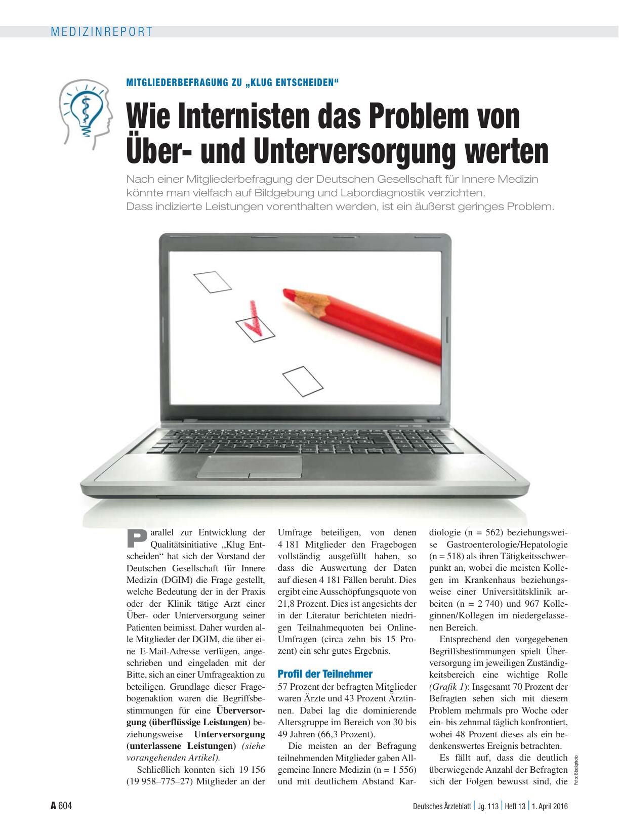 Vorschauseite 1: Mitgliederbefragung zu „Klug Entscheiden“: Wie Internisten das Problem von Überund Unterversorgung werten