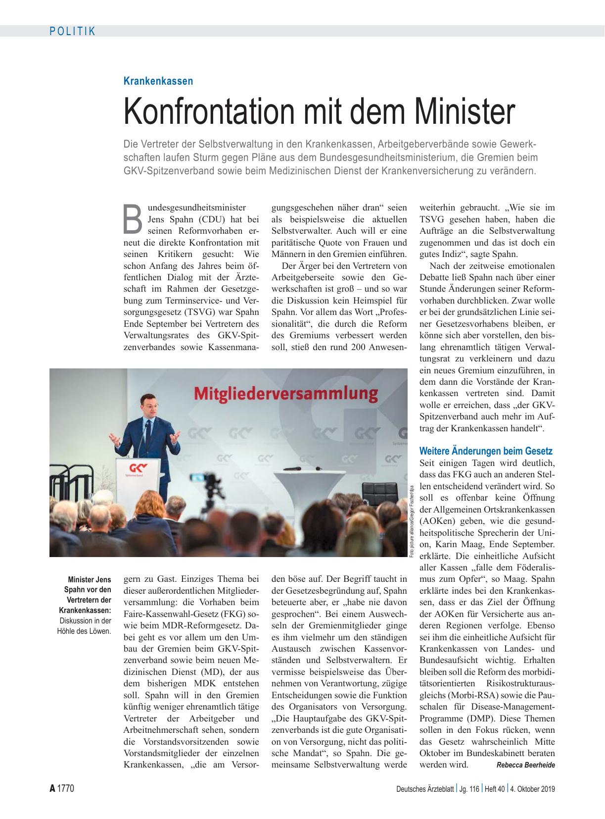 Vorschauseite 1: Krankenkassen: Konfrontation mit dem Minister