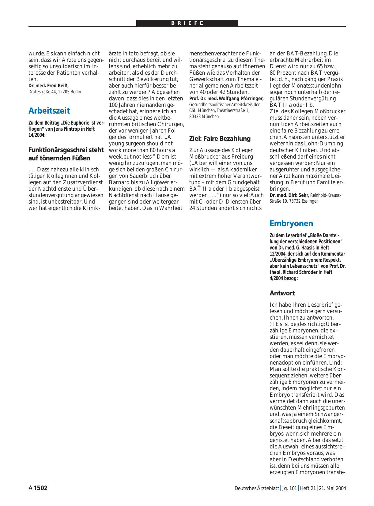 Vorschauseite 1: Embryonen: Antwort