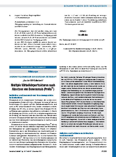 Vorschauseite 1: Arzneimittelkommission der Deutschen Ärzteschaft: „Aus der UAW-Datenbank“ – Multiple Wirbelkörperfrakturen nach Absetzen von Denosumab (Prolia ® )