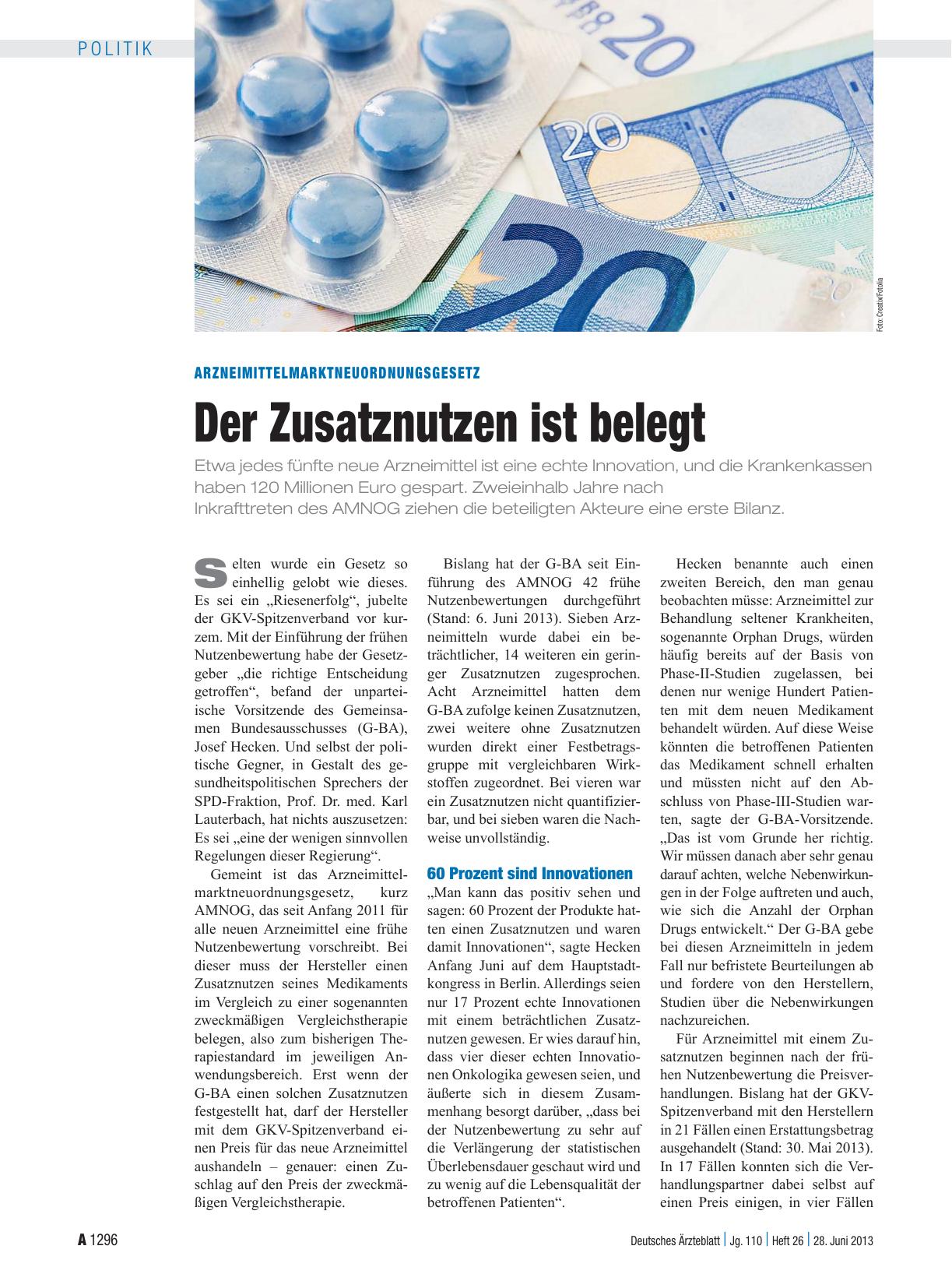 Vorschauseite 1: Arzneimittelmarktneuordnungsgesetz: Der Zusatznutzen ist belegt