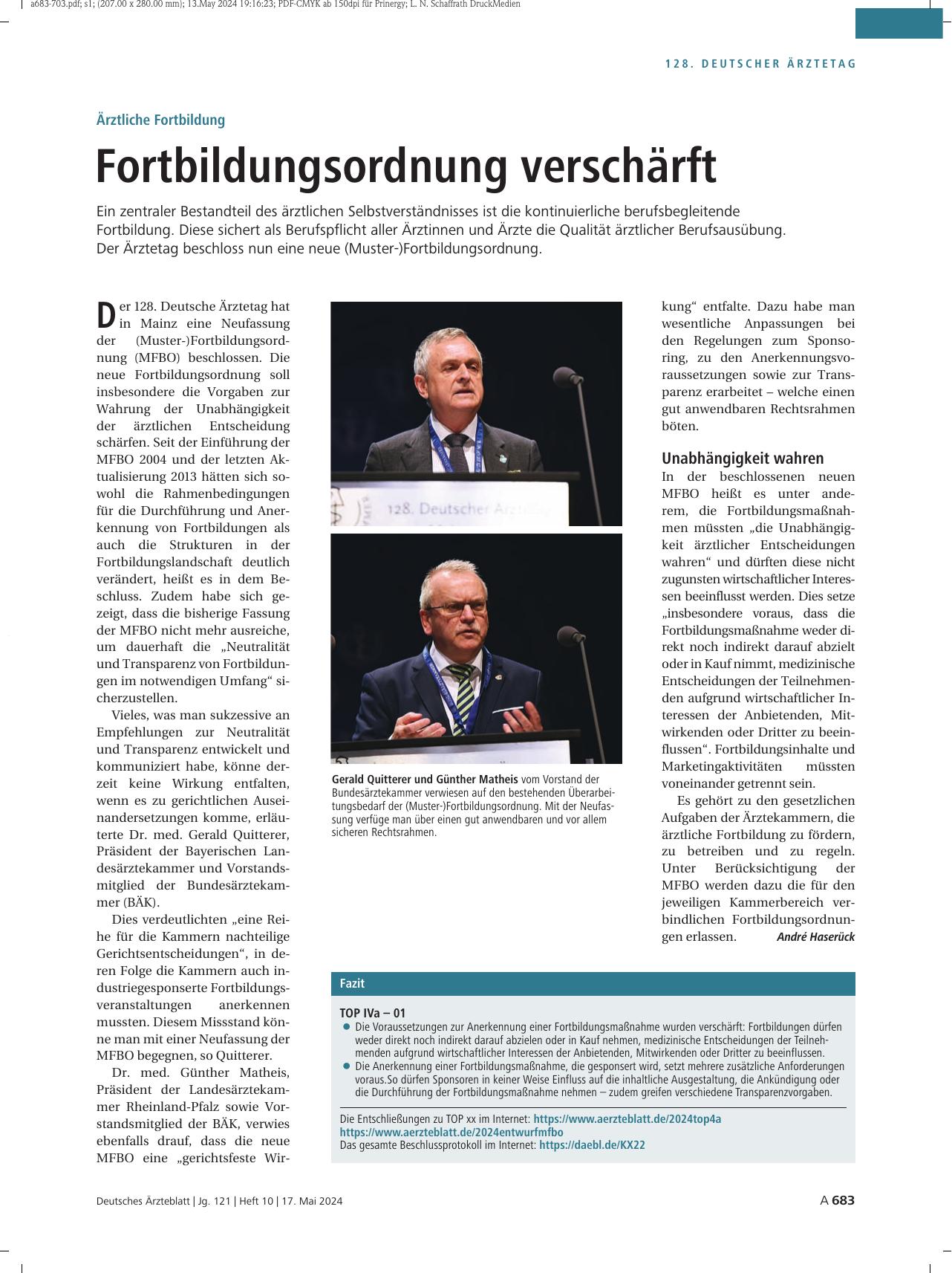 Vorschauseite 1: Ärztliche Fortbildung: Fortbildungsordnung verschärft