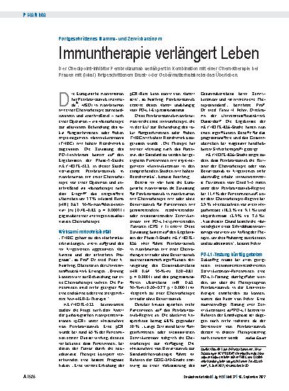 Vorschauseite 1: Fortgeschrittenes Mammaund Zervixkarzinom: Immuntherapie verlängert Leben