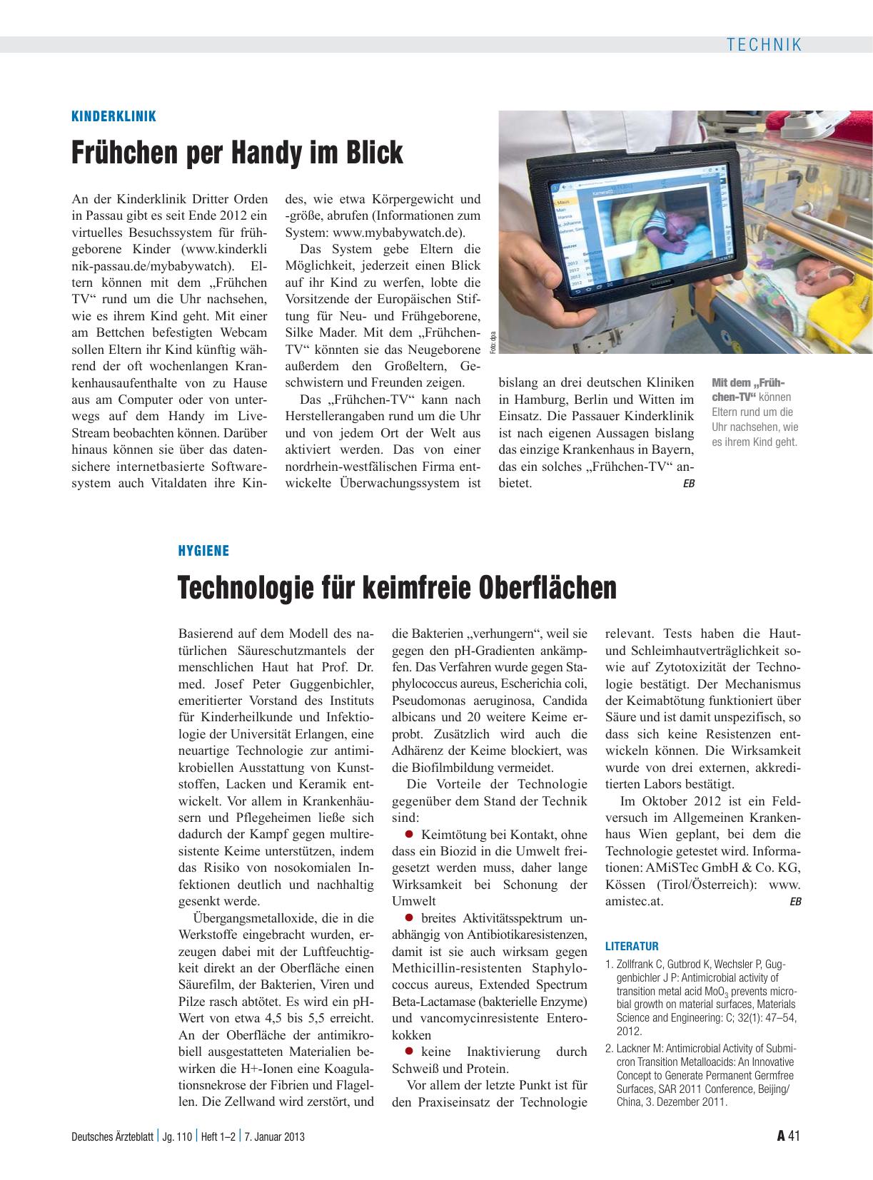 Vorschauseite 1: Kinderklinik: Frühchen per Handy im Blick