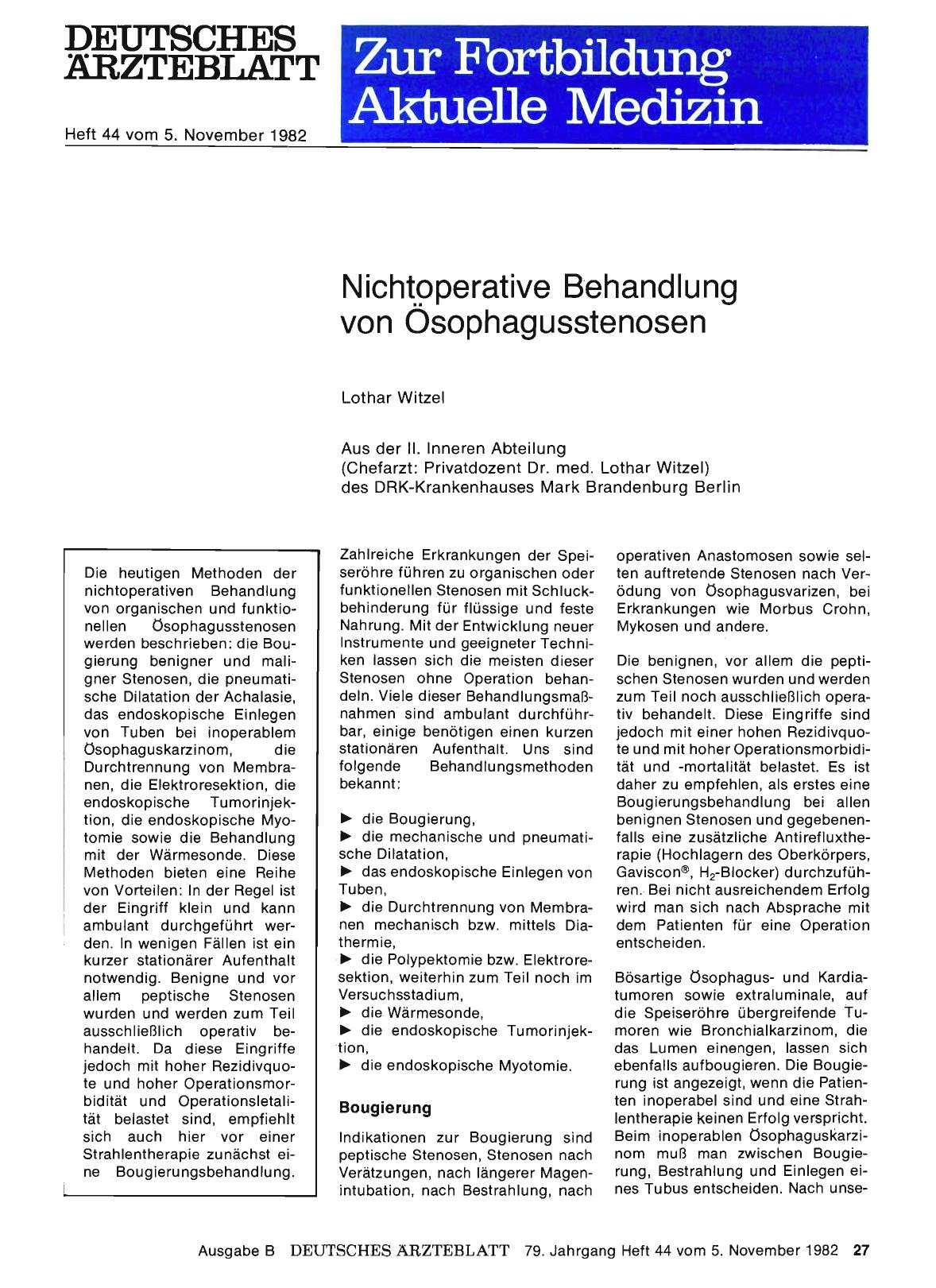 Vorschauseite 1: Nich~9perative Behandlung von Osophagusstenosen