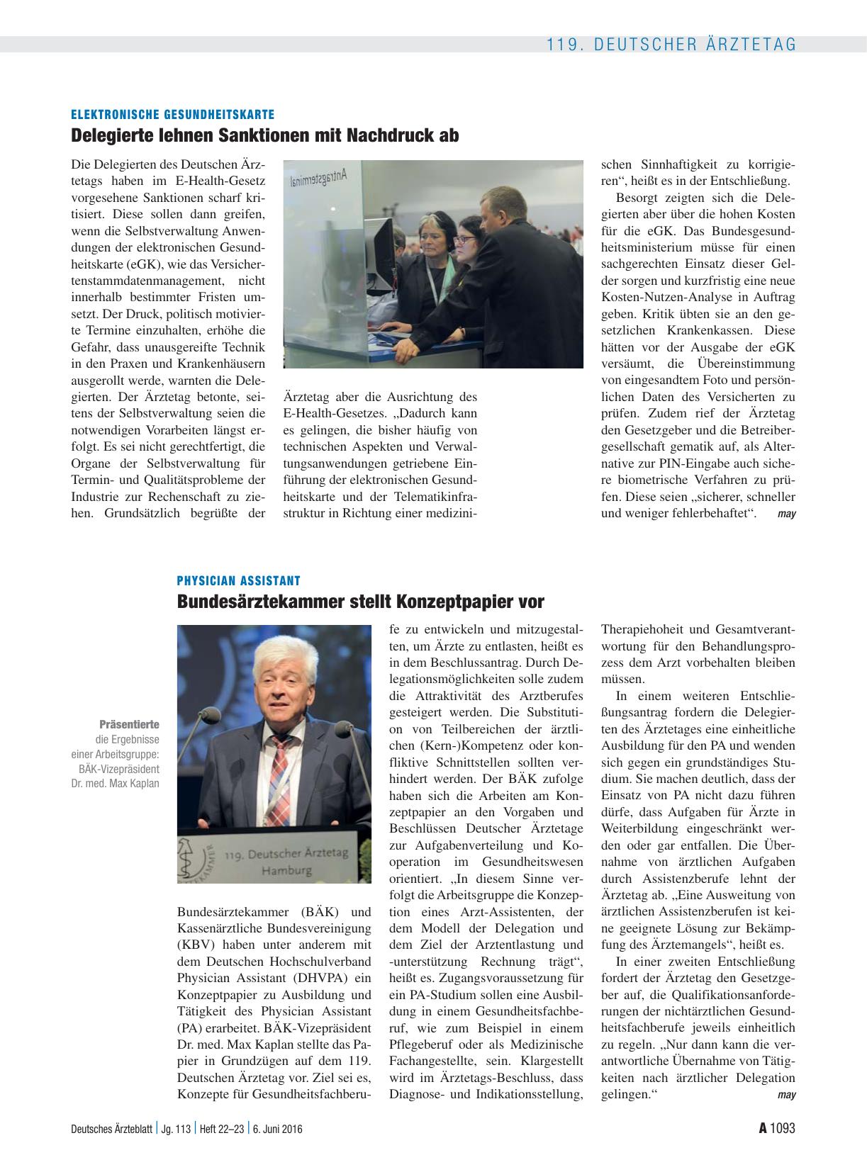 Vorschauseite 1: Physician Assistant: Bundesärztekammer stellt Konzeptpapier vor