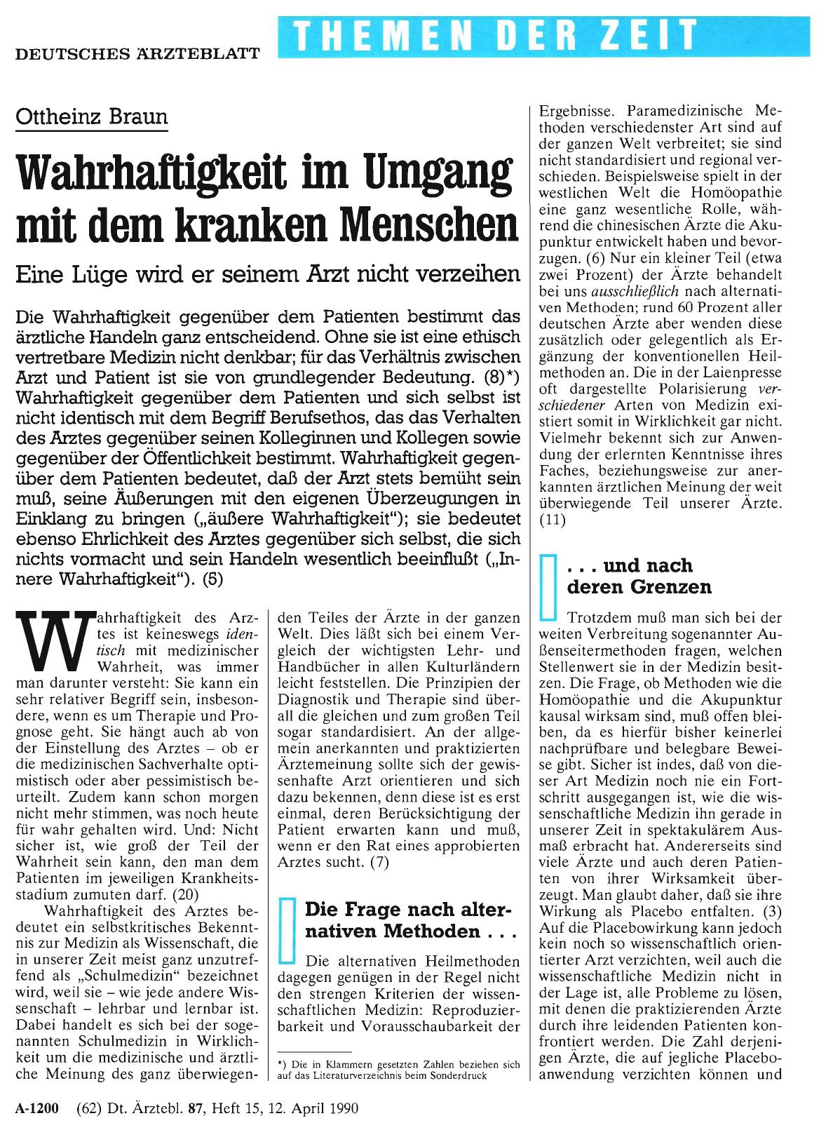 Vorschauseite 1: Wahrhaftigkeit im Umgang mit dem kranken Menschen: Eine Lüge wird er seinem Arzt nicht verzeihen