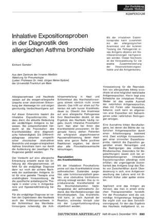 Vorschauseite 1: Inhalative Expositionsproben in der Diagnostik des allergischen Asthma bronchiale