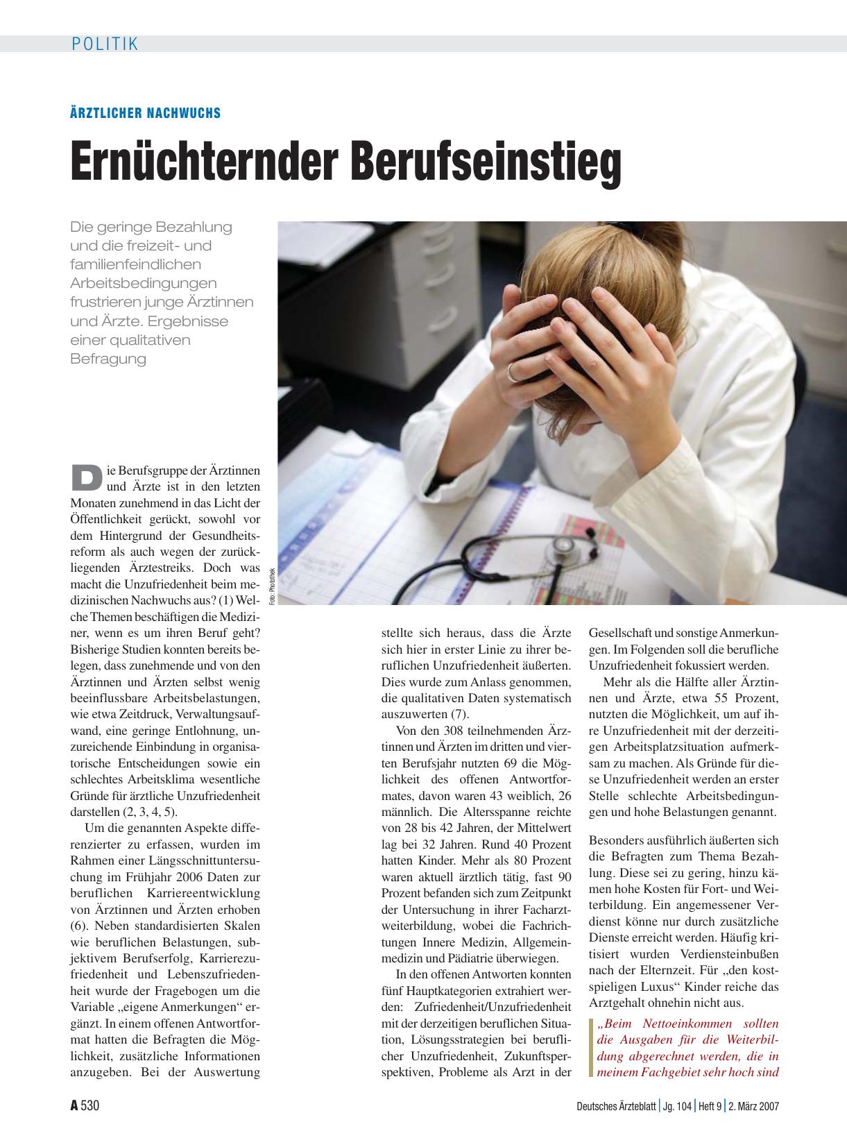 Vorschauseite 1: Ärztlicher Nachwuchs: Ernüchternder Berufseinstieg