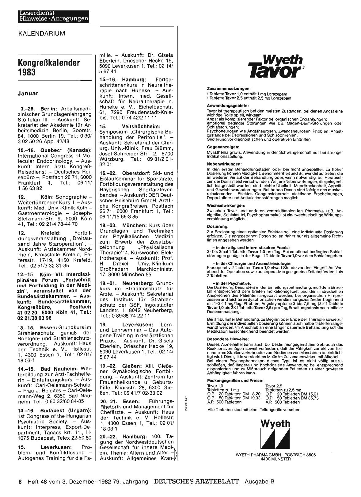 Vorschauseite 1: Kongreßkalender 1983