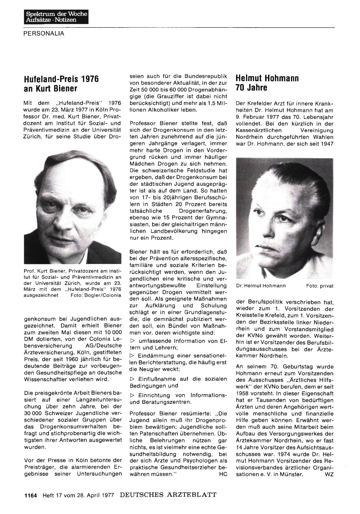 Vorschauseite 1: Helmut Hohmann 70 Jahre