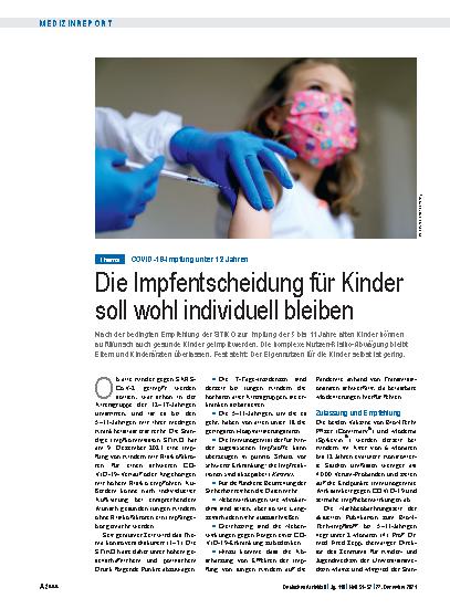 Vorschauseite 1: COVID-19-Impfung unter 12 Jahren: Die Impfentscheidung für Kinder soll wohl individuell bleiben