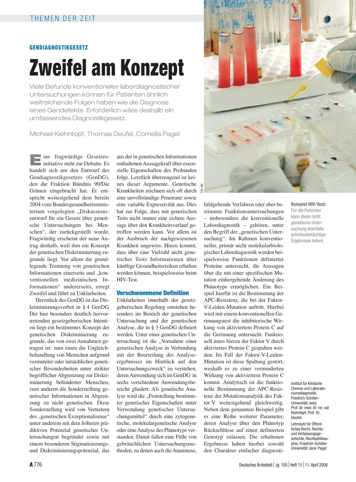 Vorschauseite 1: Gendiagnostikgesetz: Zweifel am Konzept