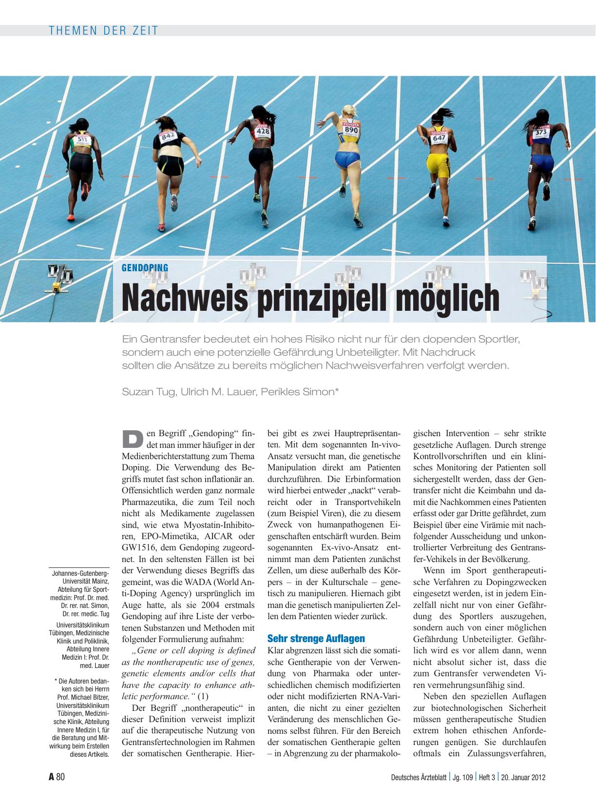 Vorschauseite 1: Gendoping: Nachweis prinzipiell möglich