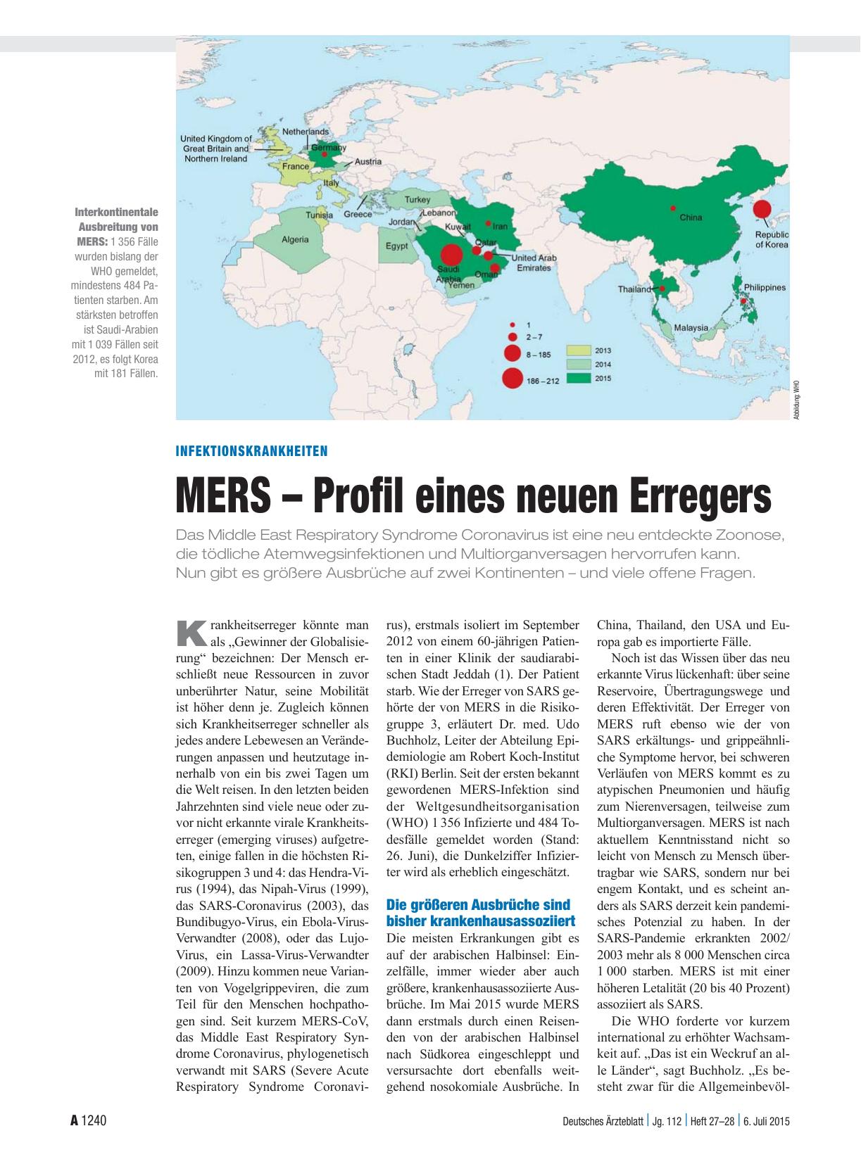 Vorschauseite 1: Infektionskrankheiten: MERS – Profil eines neuen Erregers