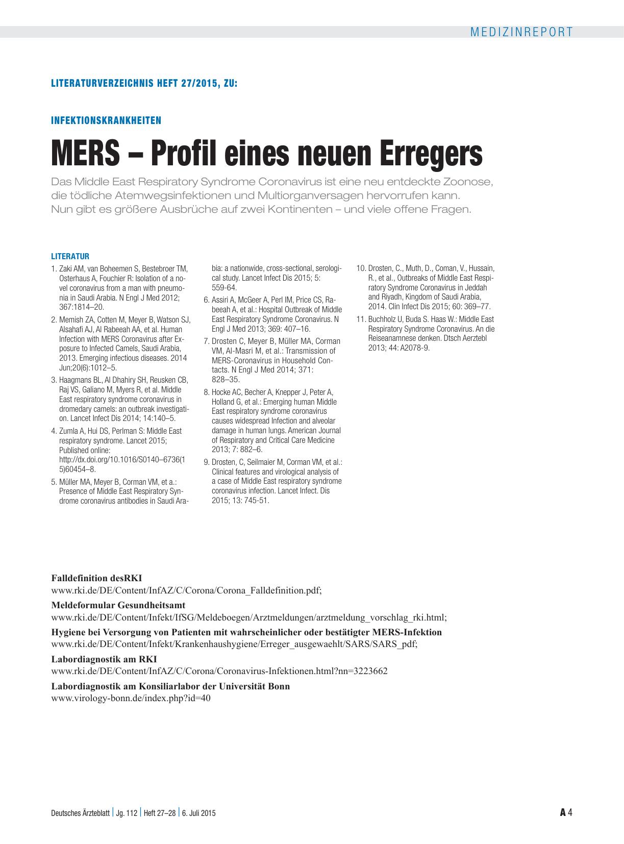 Vorschauseite 4: Infektionskrankheiten: MERS – Profil eines neuen Erregers