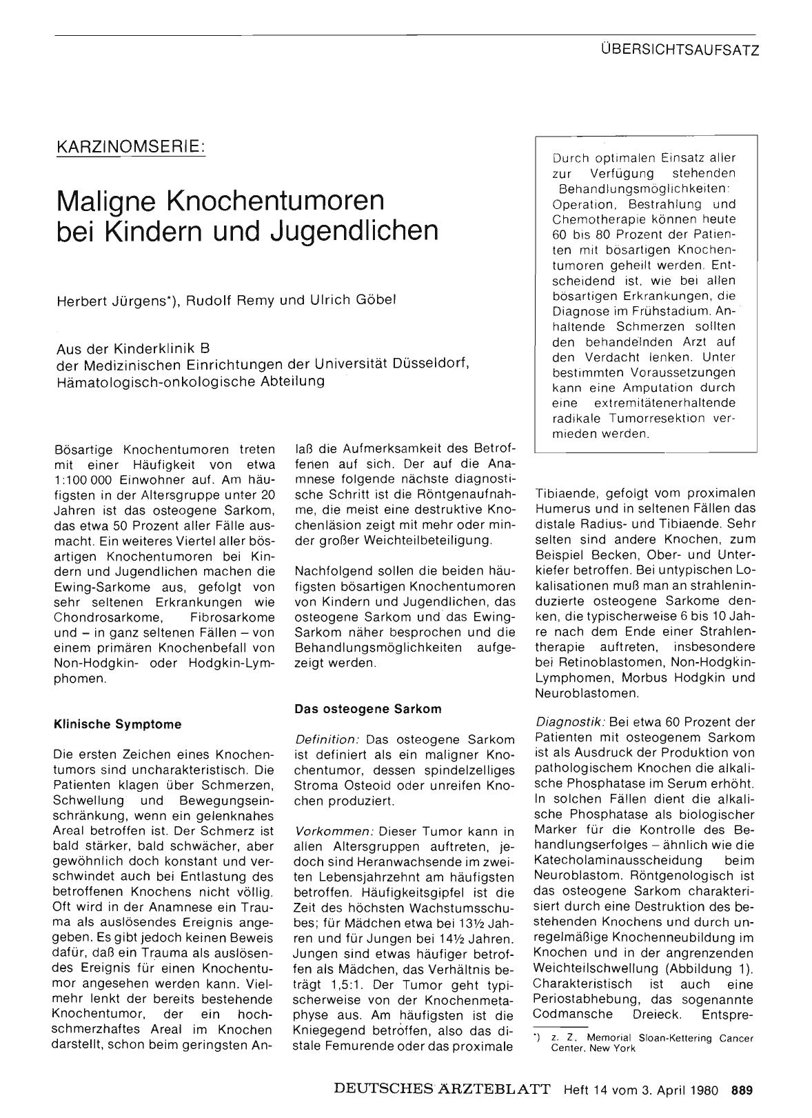 Vorschauseite 1: Karzinomserie: Maligne Knochentumoren bei Kindern und Jugendlichen