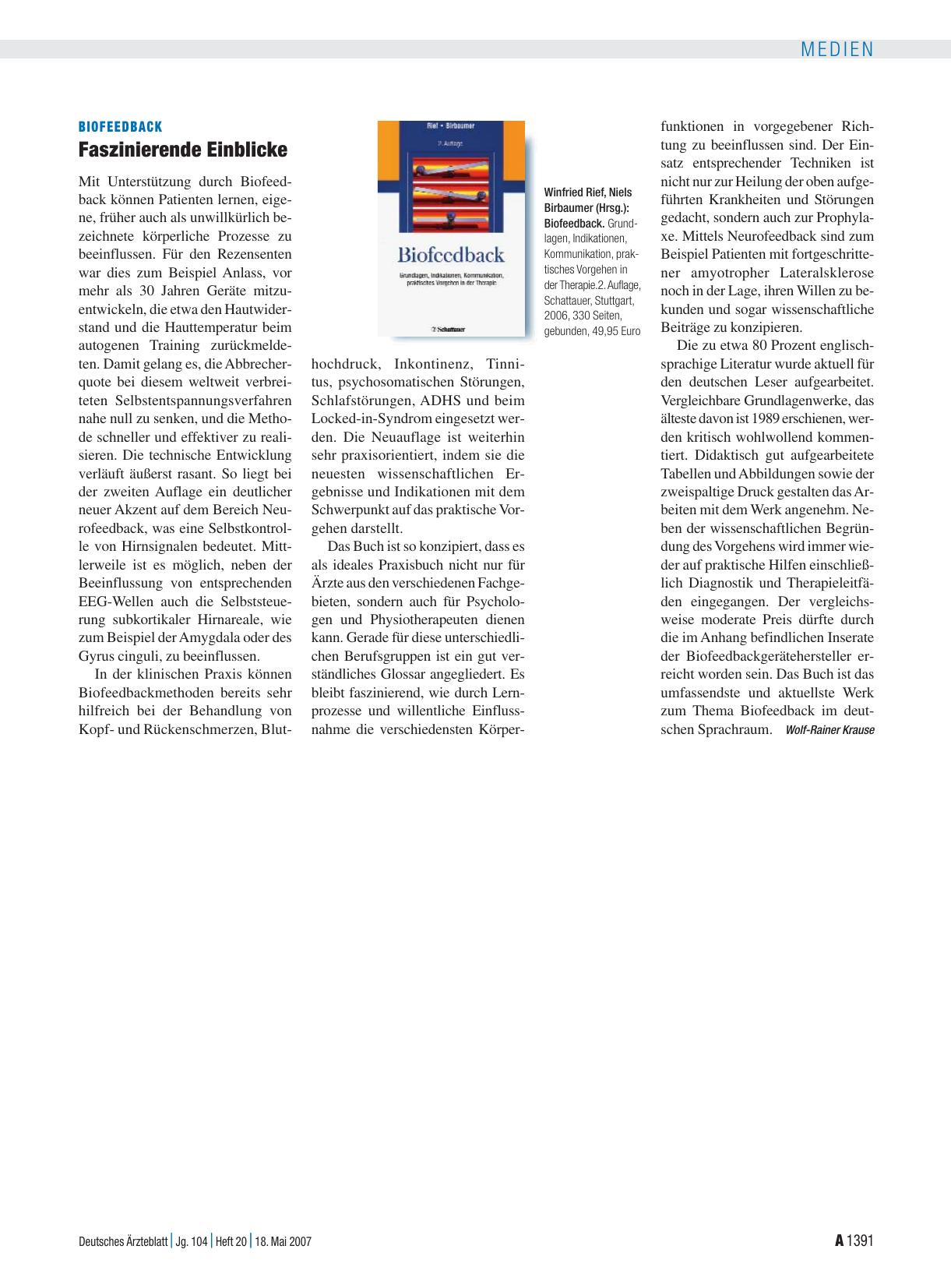 Vorschauseite 1: Biofeedback. Grundlagen, Indikationen, Kommunikation, praktisches Vorgehen in der Therapie