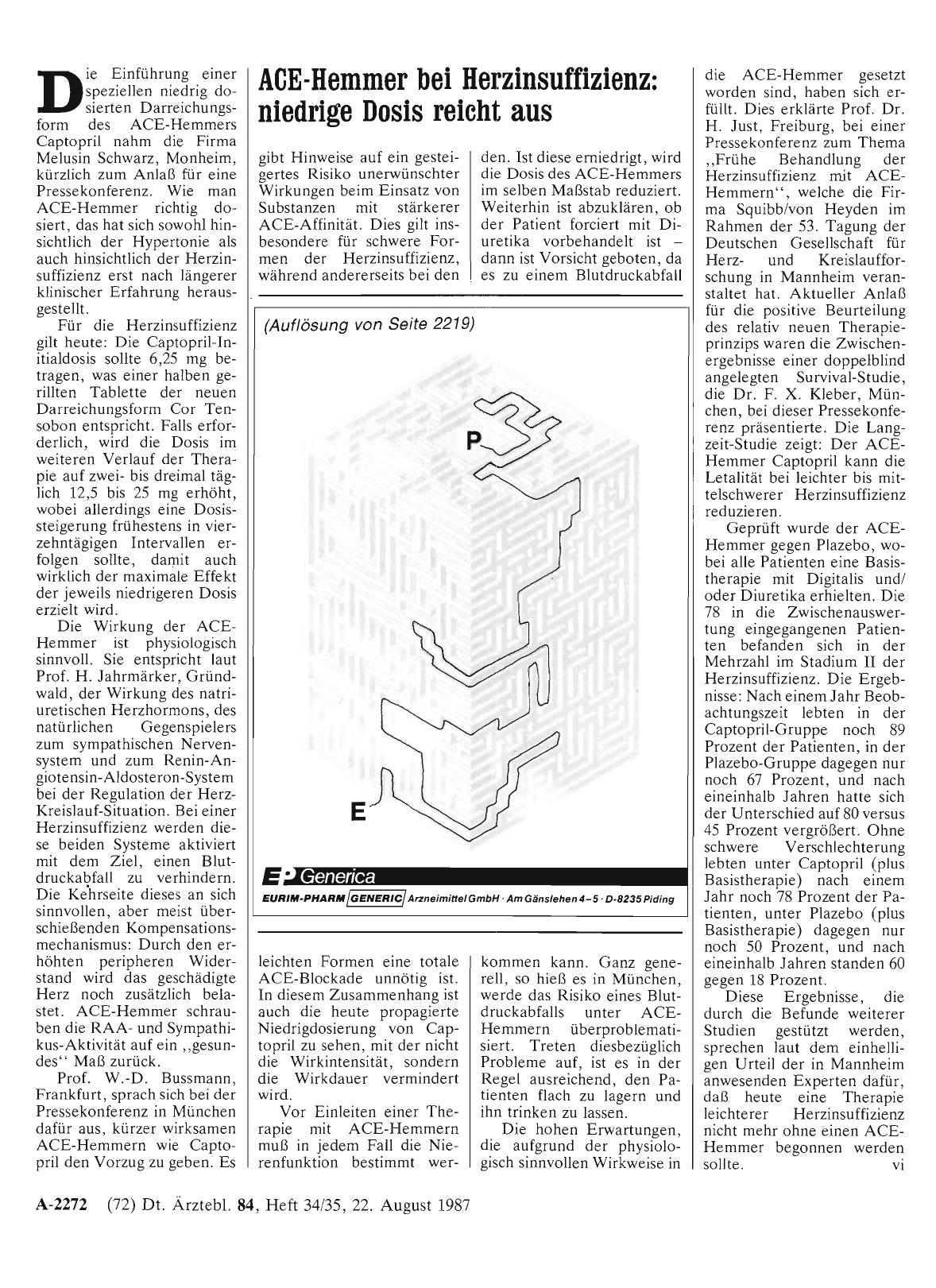 Vorschauseite 1: ACE-Hemmer bei Herzinsuffizienz: niedrige Dosis reicht aus