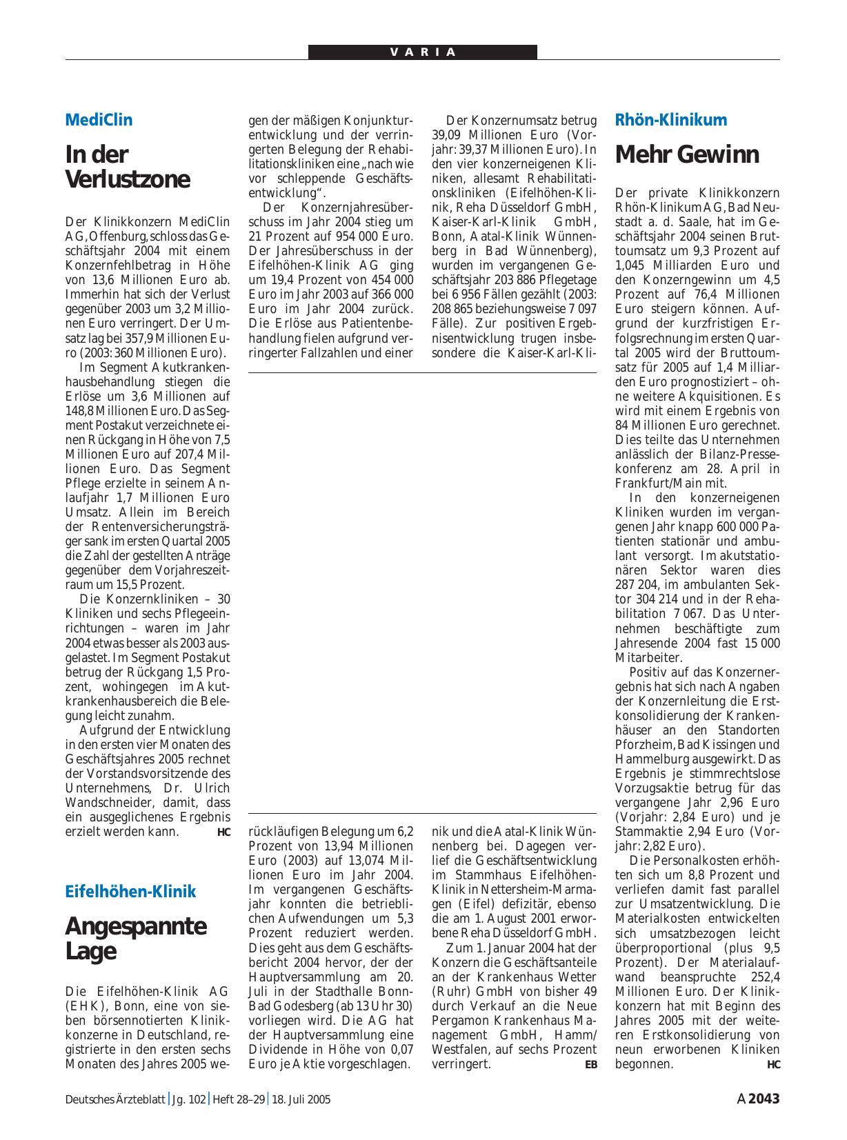 Vorschauseite 1: MediClin: In der Verlustzone