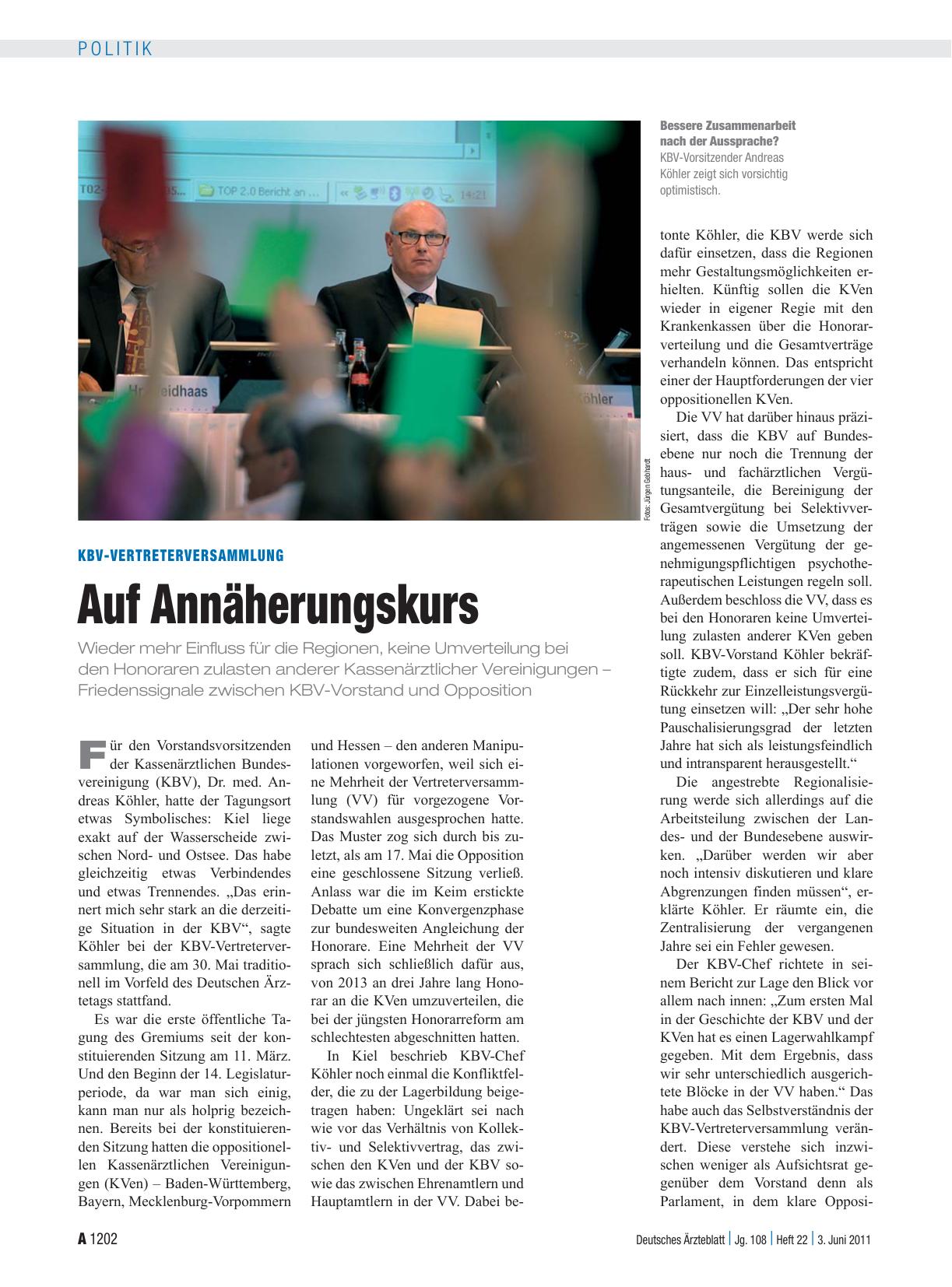 Vorschauseite 1: KBV-Vertreterversammlung: Auf Annäherungskurs