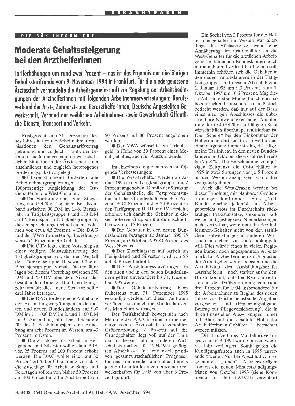 Vorschauseite 1: Moderate Gehaltssteigerung bei den Arzthelferinnen