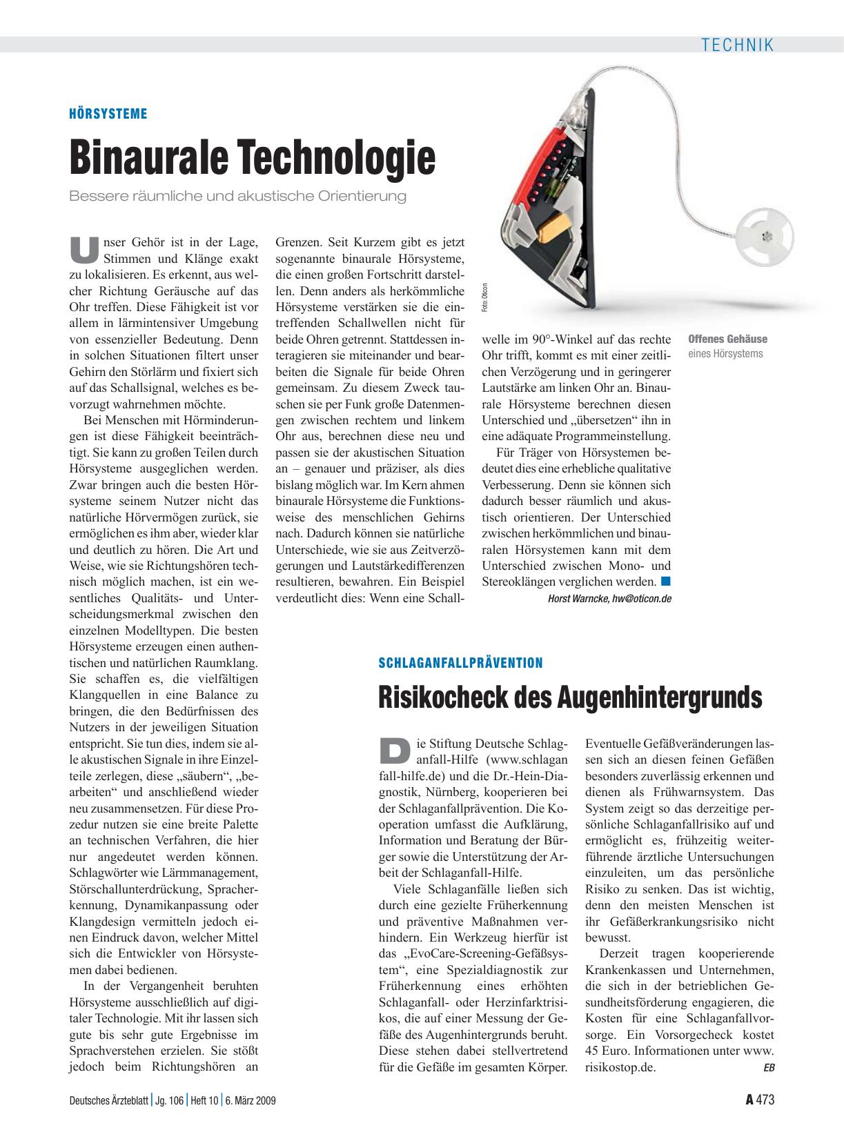 Vorschauseite 1: Hörsysteme: Binaurale Technologie