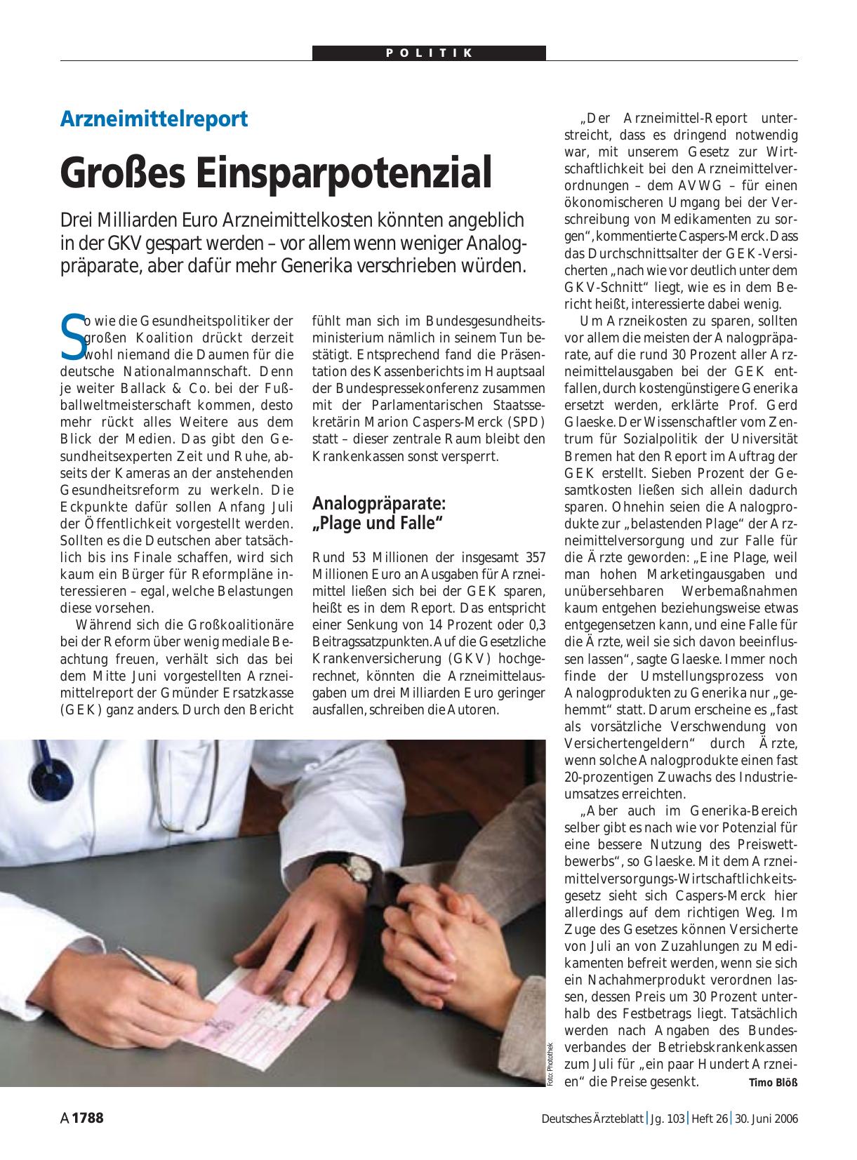 Vorschauseite 1: Arzneimittelreport: Großes Einsparpotenzial