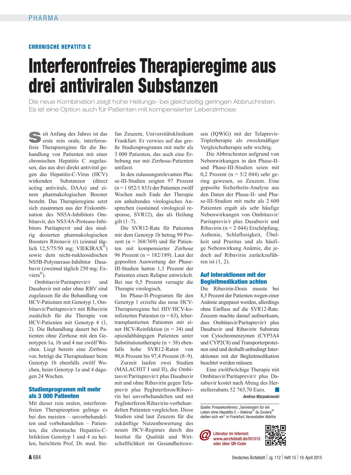Vorschauseite 1: Chronische Hepatitis C: Interferonfreies Therapieregime aus drei antiviralen Substanzen