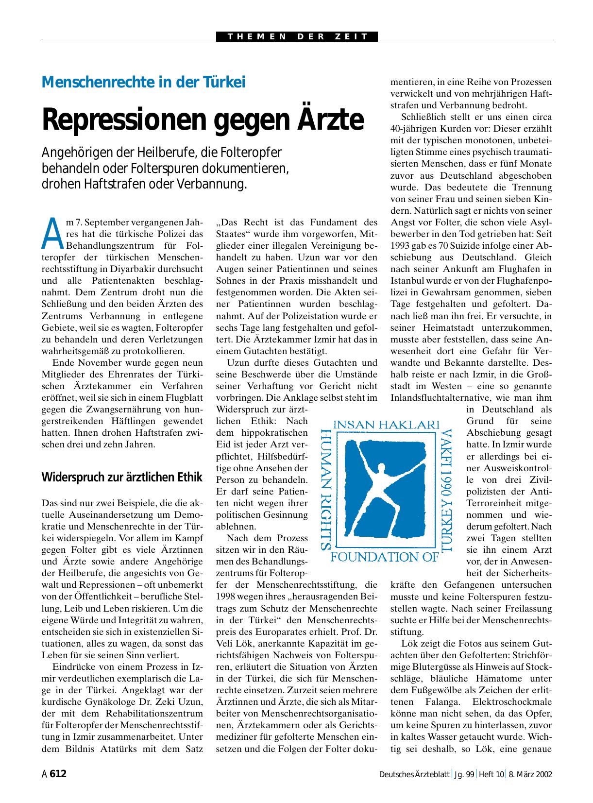 Vorschauseite 1: Menschenrechte in der Türkei: Repressionen gegen Ärzte