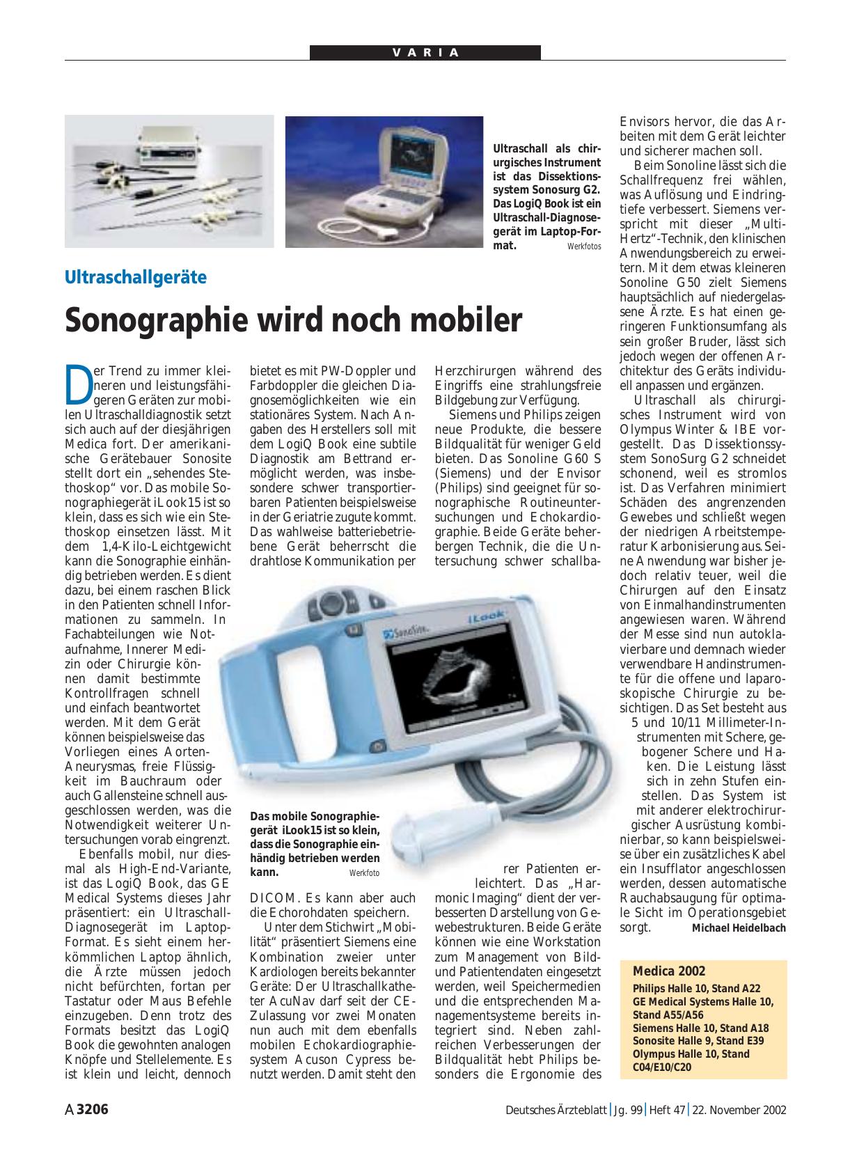 Vorschauseite 1: Ultraschallgeräte: Sonographie wird noch mobiler